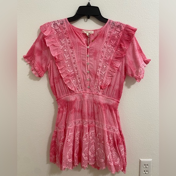 LoveShackFancy Sheldon Dress Fuchsia Hand Dye XS - Picture 2 of 4